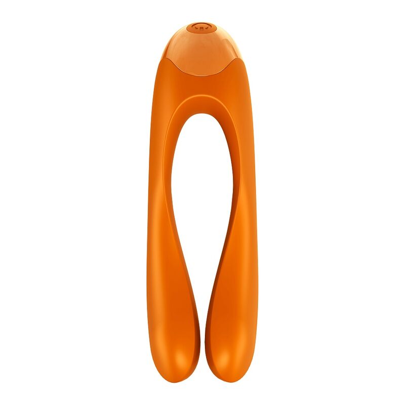 Vibrador de dedo Satisfyer Candy Cane naranja, vista frontal.