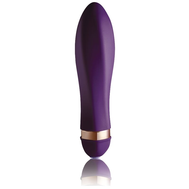 Rocks-Off Twister Vibrador morado en vista frontal con aro dorado.