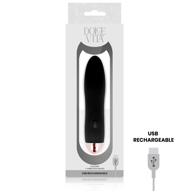 Caja del producto Dolce Vita Four con vibrador negro visible y ventana frontal.