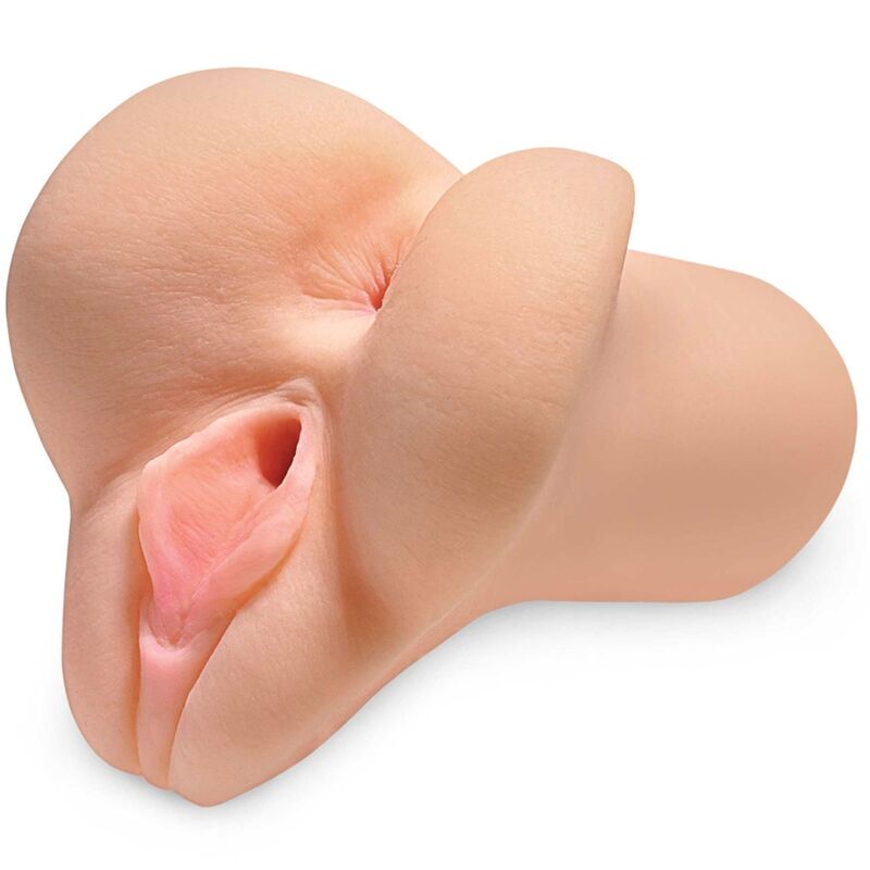 PDX PLUS+ Pick Your Pleasure masturbador doble en tono piel clara, vista frontal.