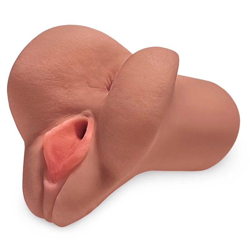 PDX PLUS+ Pick Your Pleasure masturbador doble en tono carne, vista frontal inclinada.
