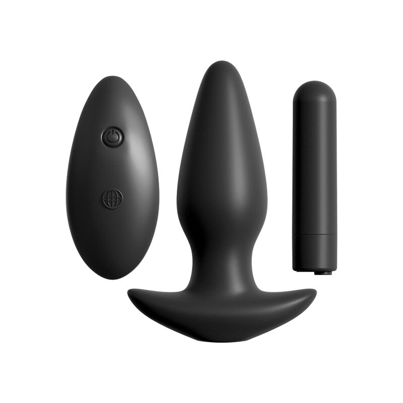 Anal Fantasy Series plug anal negro con mando inalámbrico y accesorio cilíndrico
