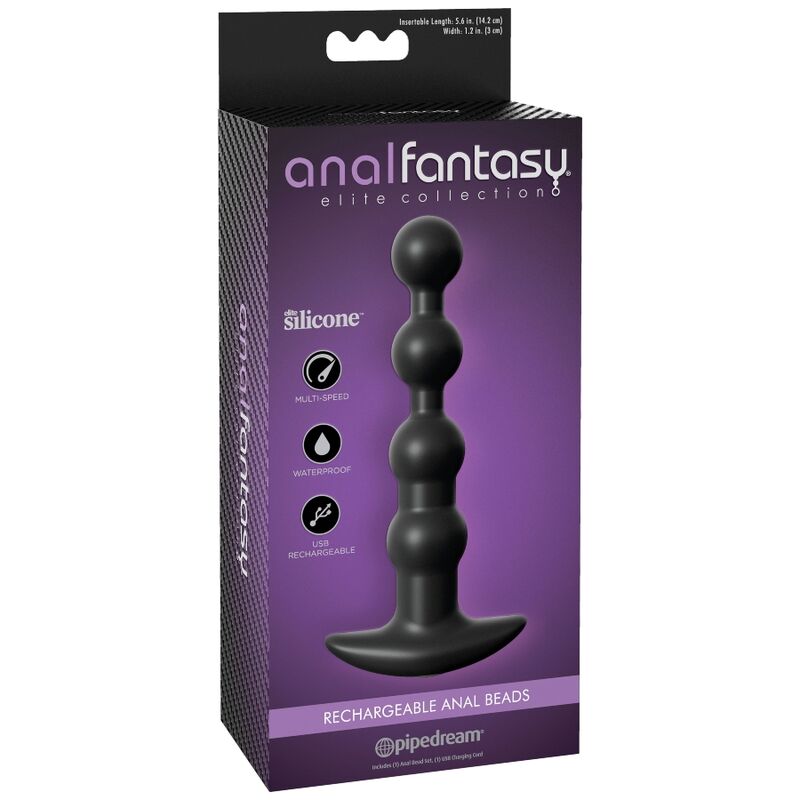 Caja del producto de Anal Fantasy Elite Collection con bolas anales recargables negras.
