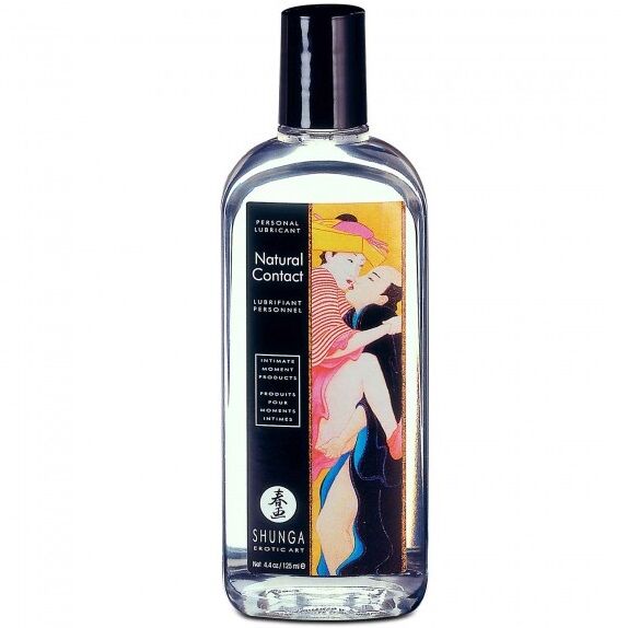 Lubricante SHUNGA LUBRICANTS Natural Contact en botella transparente con tapa negra.
