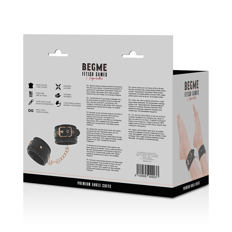 Caja del producto BEGME Black Edition con tobilleras negras ilustradas