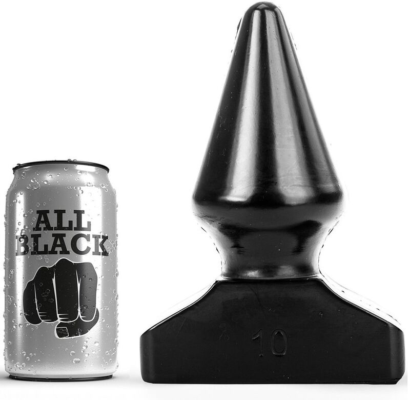 Tapón anal ALL BLACK negro junto a su envase tipo lata.