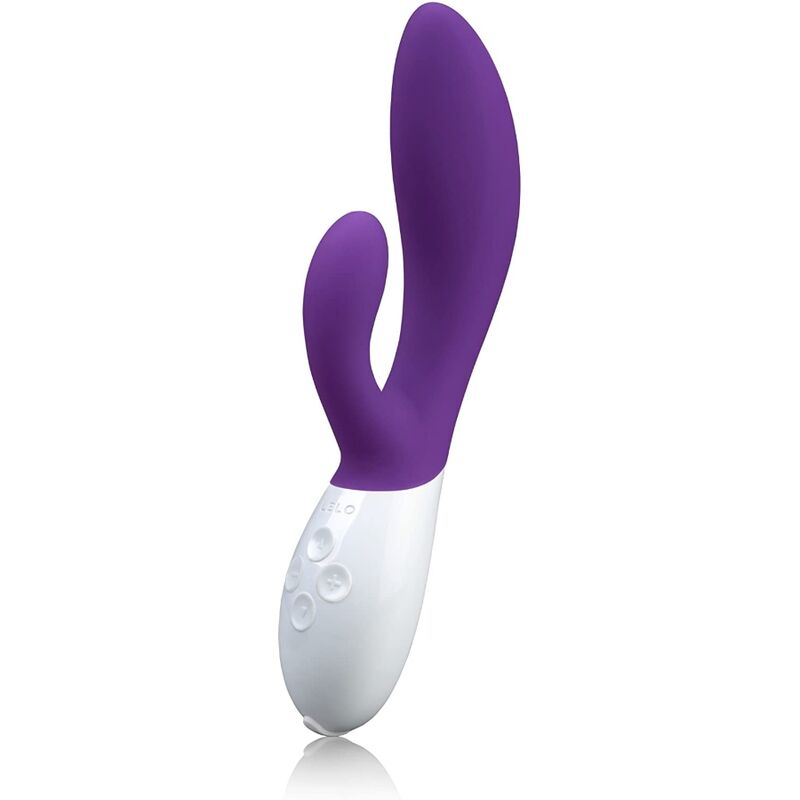 Vibrador rabbit LELO INA WAVE 2 lila con cuerpo blanco y botones visibles