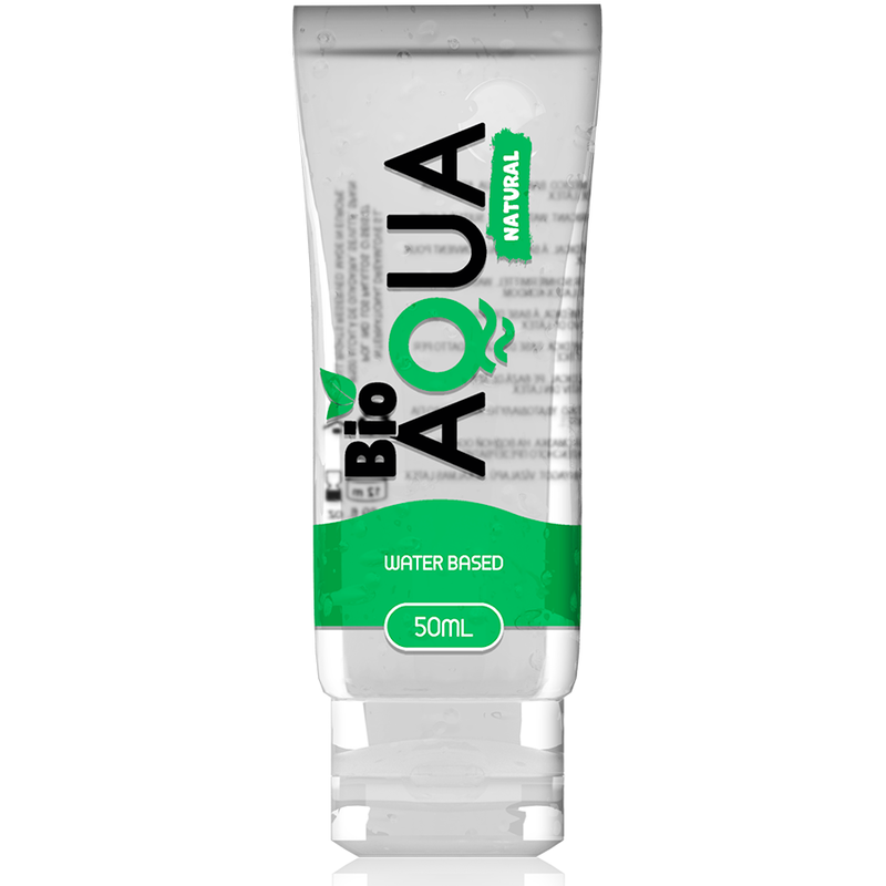 Lubricante BIOAQUA en tubo transparente, vista frontal, 50 ml.