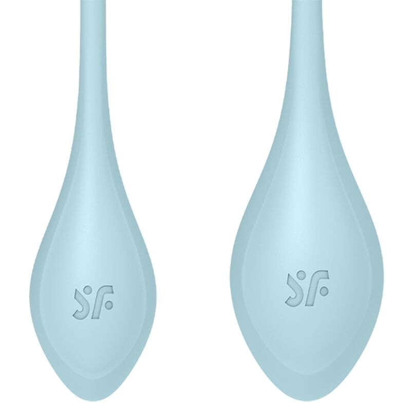 Detalle de las bolas de entrenamiento Satisfyer Yoni Power 2 en azul claro.