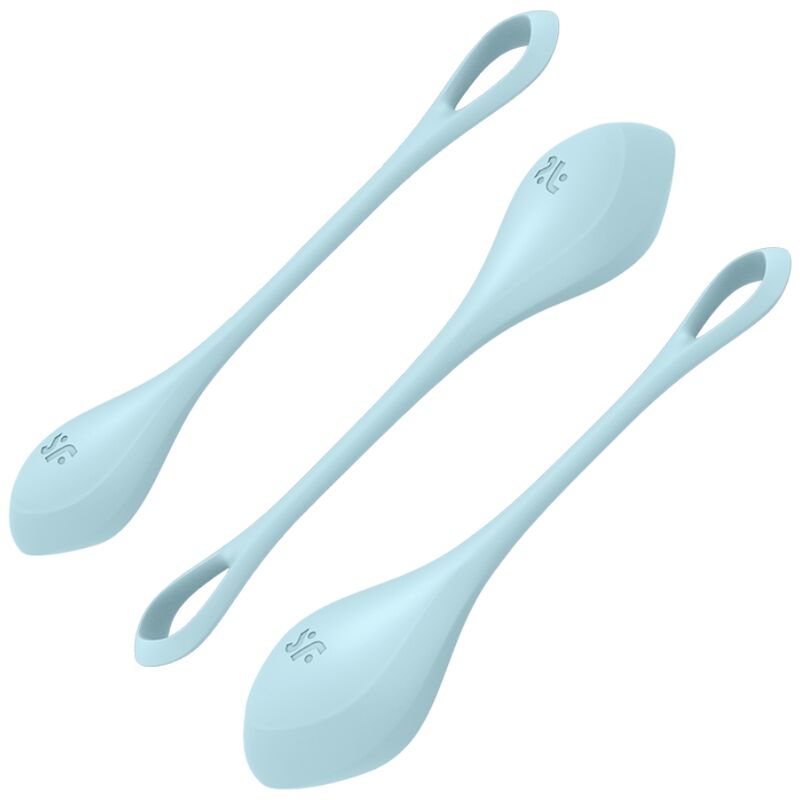 Satisfyer Yoni Power 2, set de 3 bolas azules con asa.