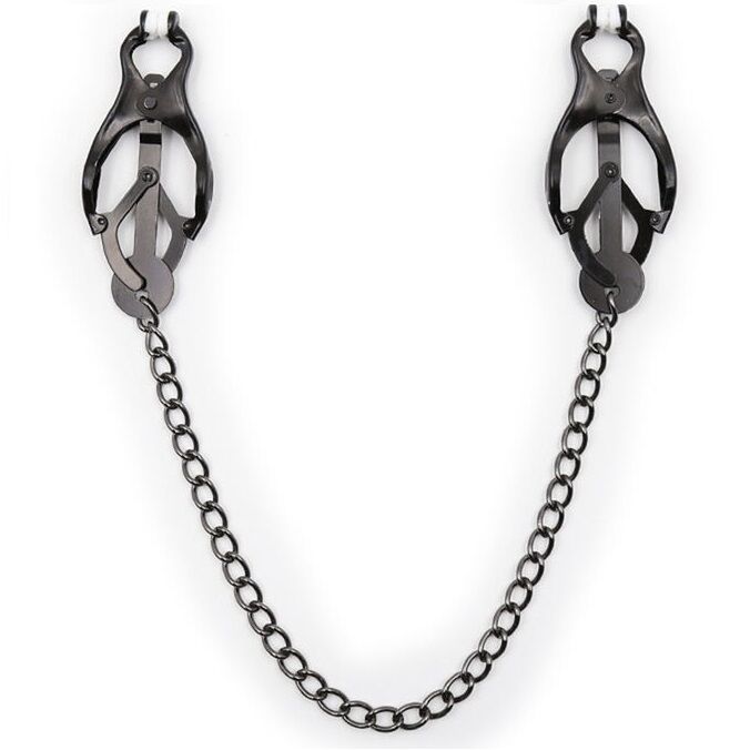 Pinzas para pezones Ohmama Fetish negras con cadena negra