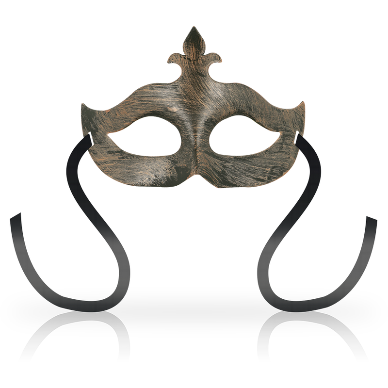 Máscara veneciana Ohmama Masks Fleur-de-Lis en tono cobre, con lazos negros.