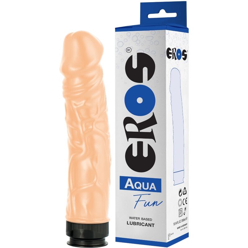 EROS Aqua Fun consolador realista beige junto a su caja del producto