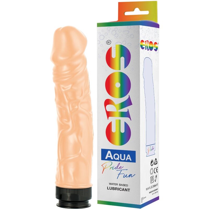 PRIDE Eros Aqua con consolador realista beige y caja del producto