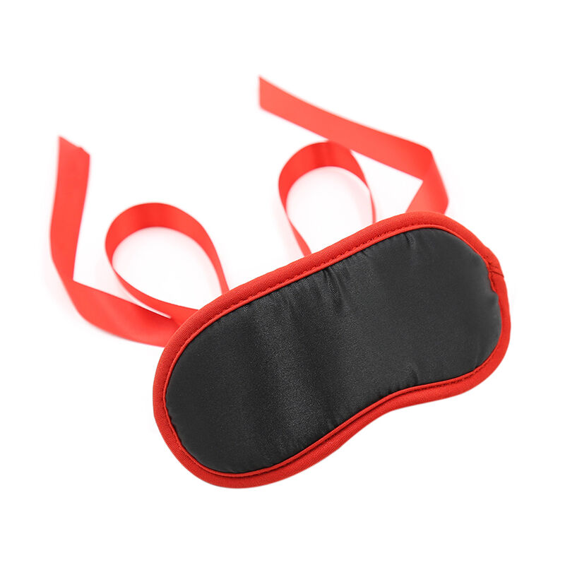 Antifaz negro Ohmama Masks con borde rojo y cintas rojas
