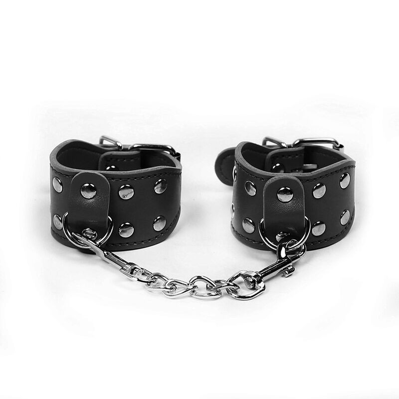 OHMAMA FETISH Mini esposas de muñeca negras unidas por cadena metálica.