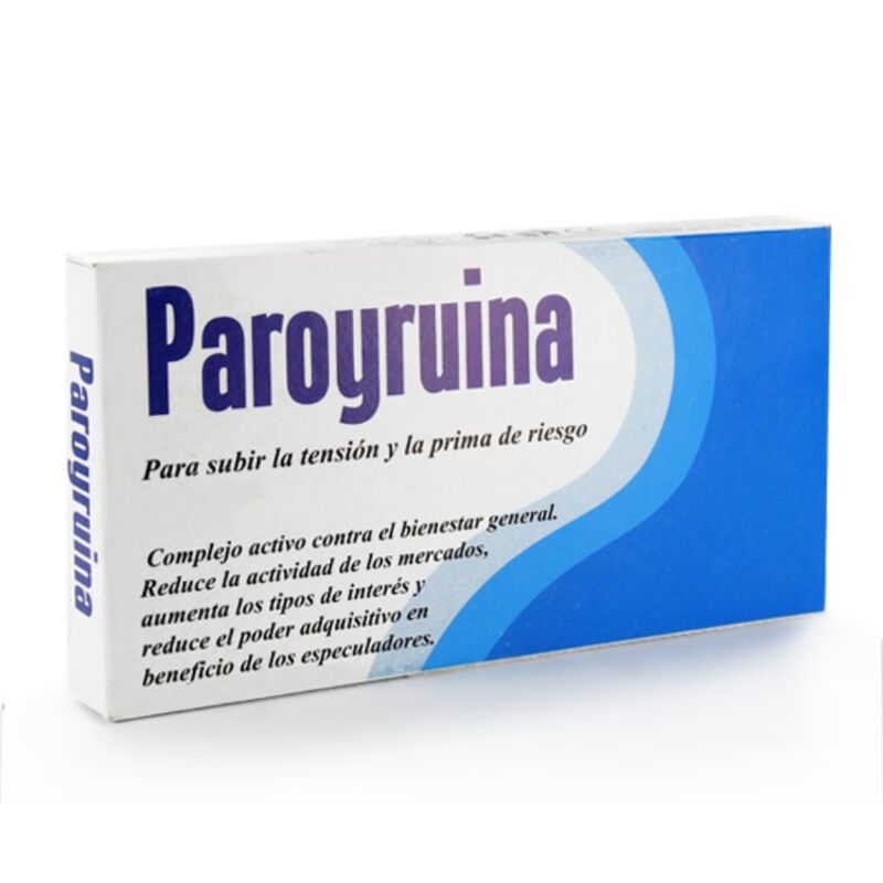 Caja de caramelos Diablo Goloso Paroyruina en blanco y azul, vista frontal y lateral.