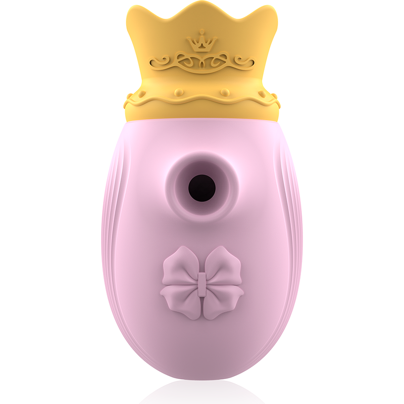 Estimulador clitorial Intense High Tech rosa con corona dorada y abertura frontal.