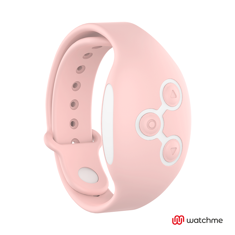 Reloj mando inalámbrico Watchme en rosa suave con botones visibles.