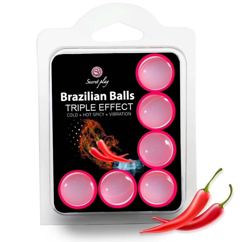 Blíster de Secret Play Brazilian Balls Triple Effect con seis esferas rosas translúcidas.