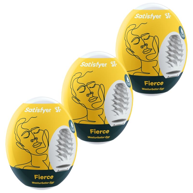 Tres huevos masturbadores Satisfyer Fierce amarillos, vista frontal.