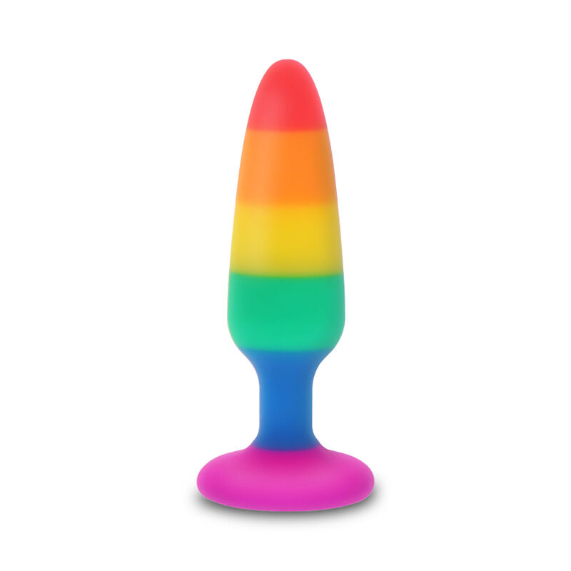 Plug Pride con diseño arcoíris y base ensanchada, vista frontal.