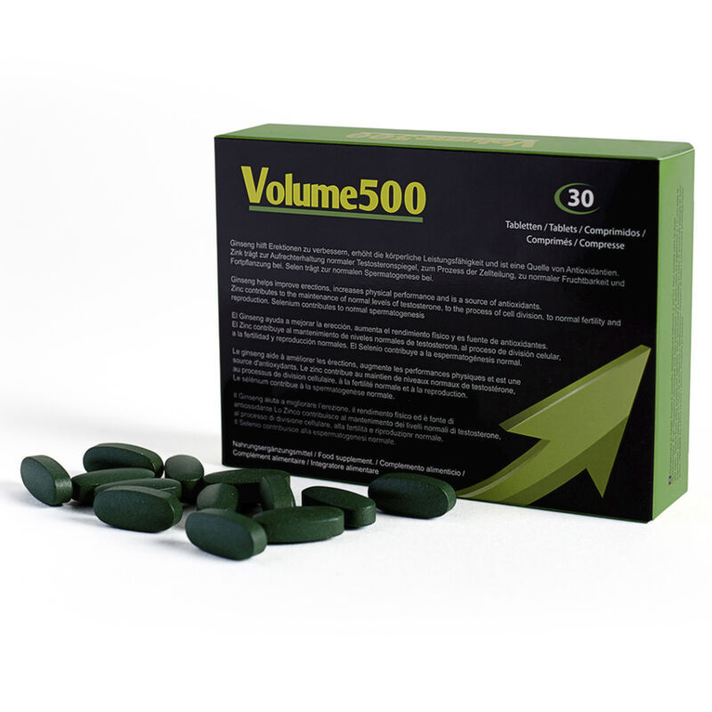 500COSMETICS Volume500 en caja negra con tabletas verdes delante