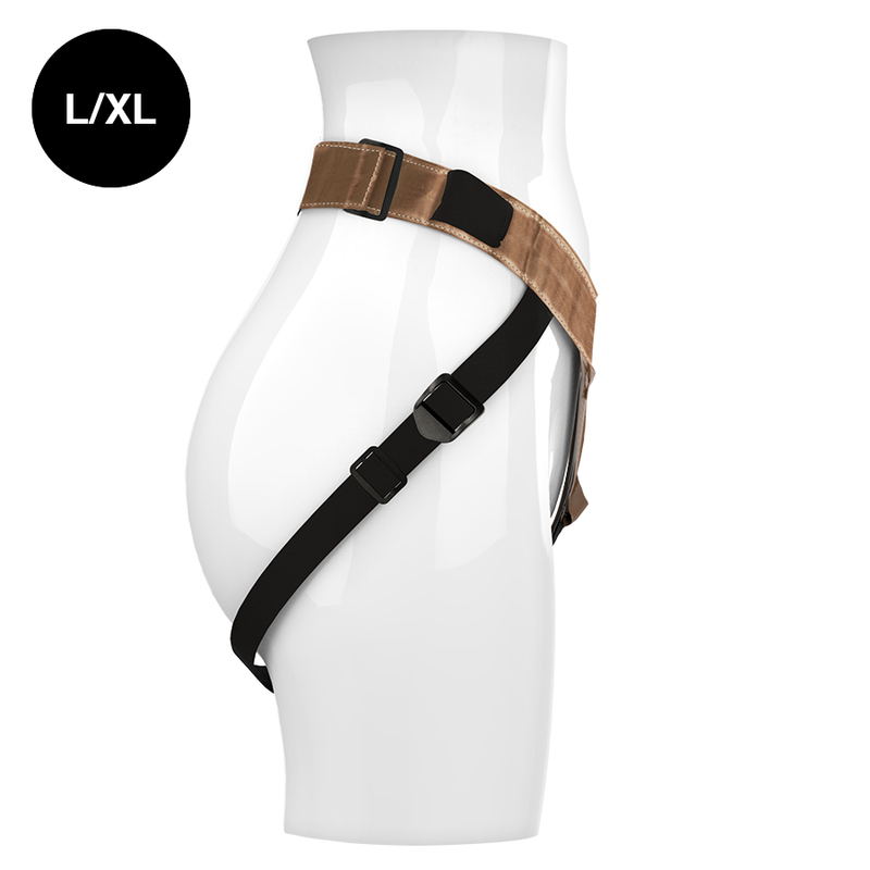 MYTHOLOGY Fantasy Harness bronce y negro en vista lateral, talla L/XL.