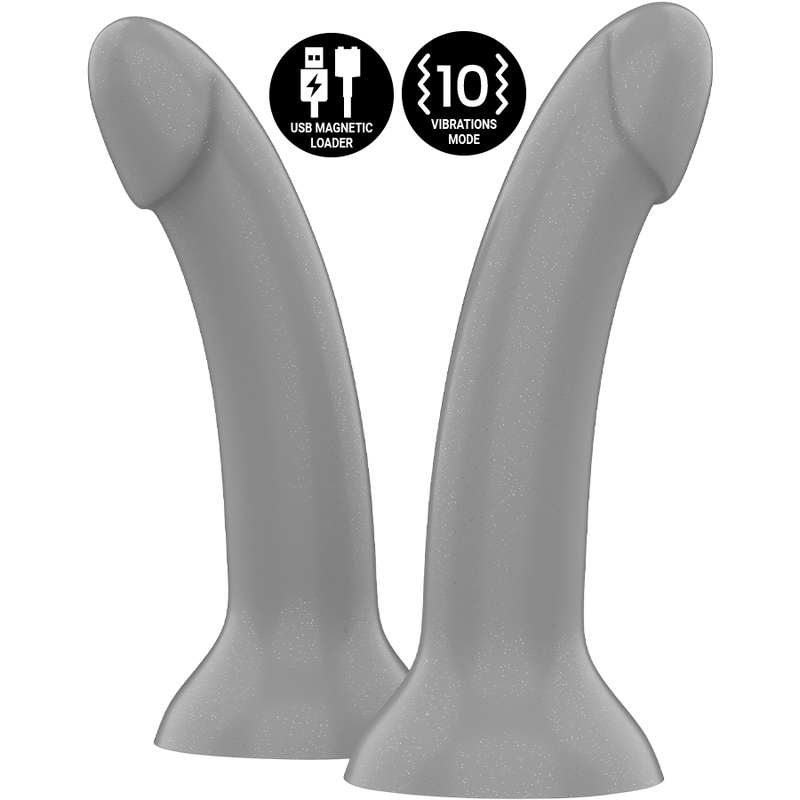 Detalle de MYTHOLOGY Rune Majestic Dildo S en gris, con dos vistas laterales.