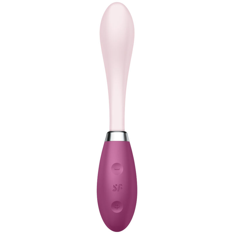 Satisfyer G-Spot Flex 3 en detalle frontal, rosa y magenta, con botones visibles.