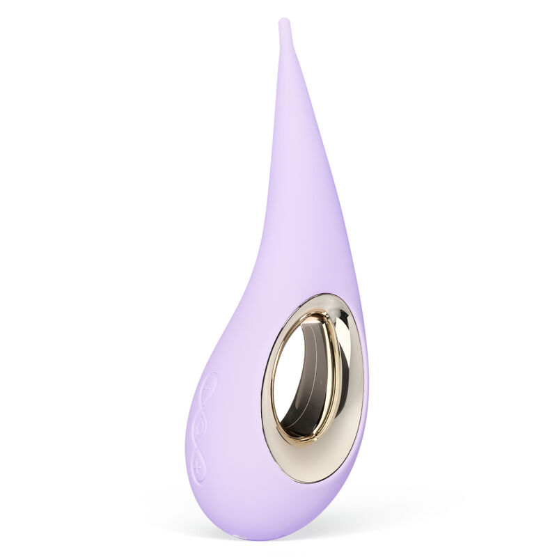 LELO DOT lila, vista lateral con abertura oval dorada.