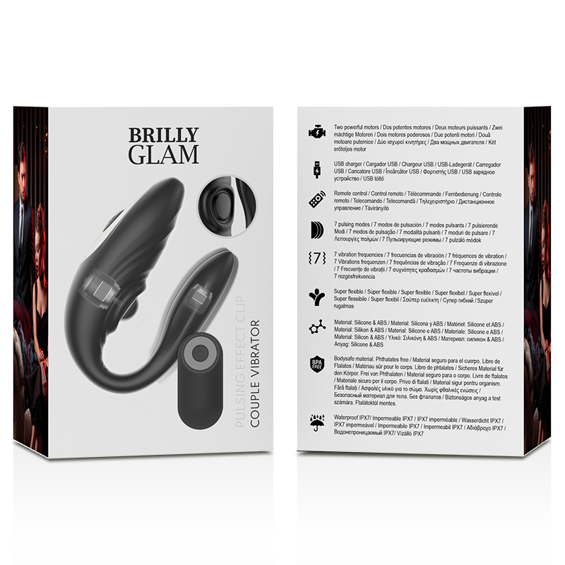 Caja del producto BRILLY GLAM Couple con imagen del vibrador y mando remoto.