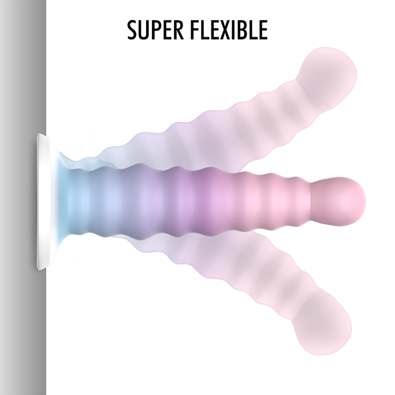 Detalle del dildo Mythology Arian Nayade con ventosa y brazos flexibles multicolor.