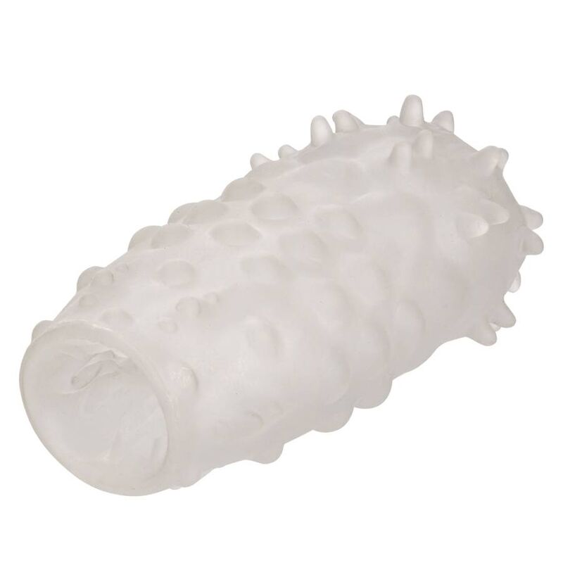 CalExotics Reversible Nubby Stroker en detalle, funda blanca con relieve y abertura visible.