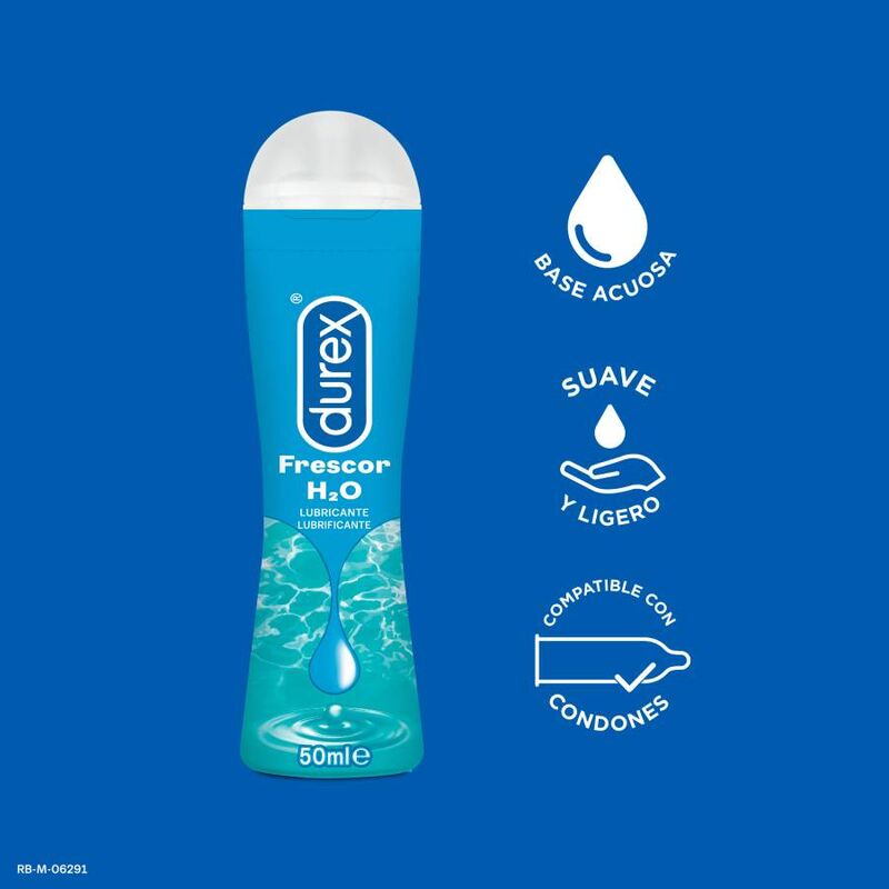 Durex Play Frescor lubricante azul de 50 ml, vista frontal con tapón blanco.
