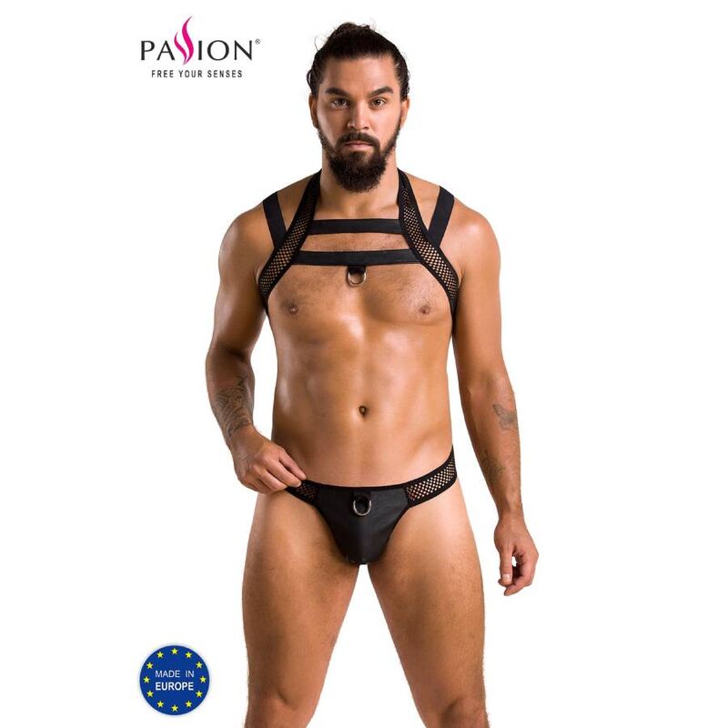 Conjunto de lencería masculina Passion Men 043 Jacob en negro, vista frontal.
