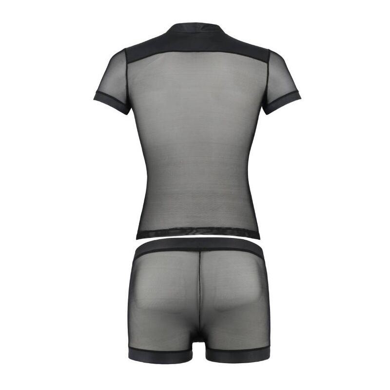 Passion Men Michael 052 en vista trasera, conjunto negro semitransparente de dos piezas.