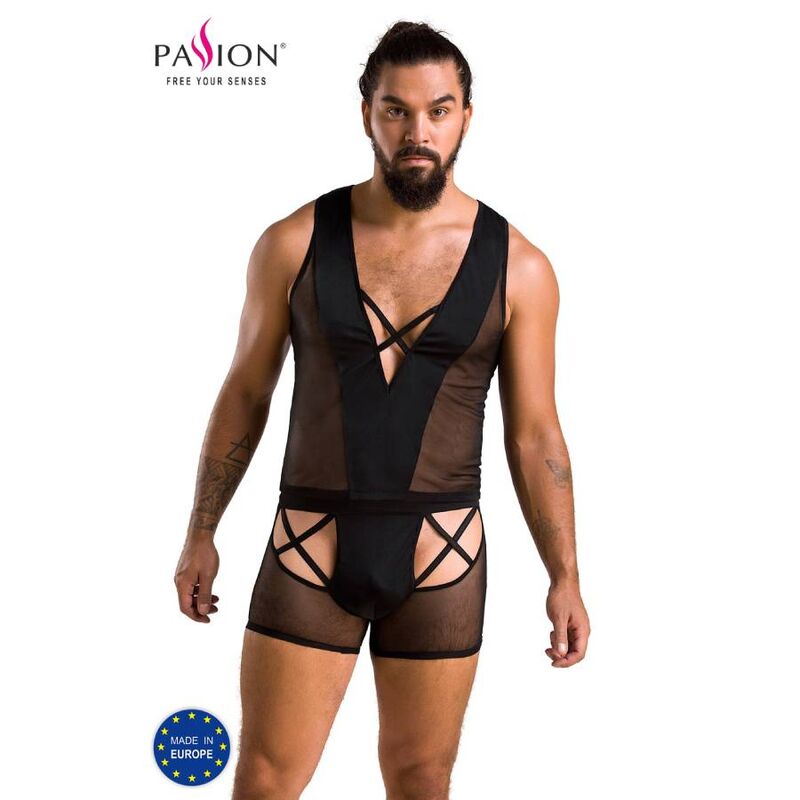 Conjunto de lencería masculina PASSION MEN 054 Oscar en negro, vista frontal.