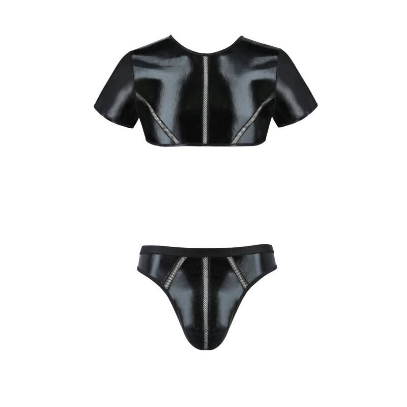 Conjunto de lencería masculina Passion Men 057 Set Peter en negro, con top de manga corta y slip.