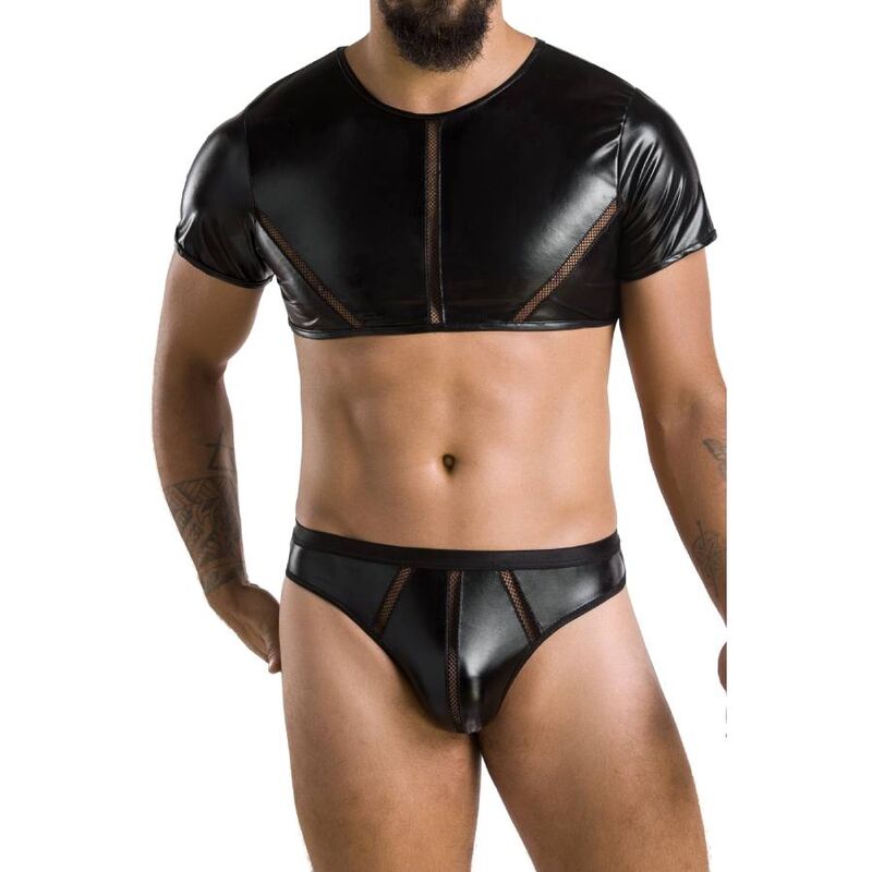 Conjunto de lencería para hombre Passion Men 057 Set Peter en negro, vista frontal.