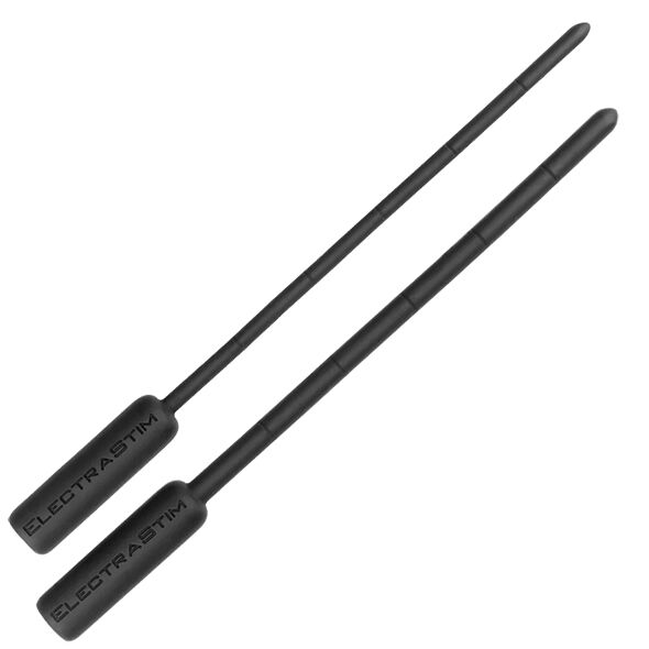 ElectraStim Silicone Noir: sonda uretral flexible negra con dos sondas finas.