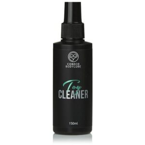 COBECO Toy Cleaner en spray negro, vista frontal del frasco de 150 ml.