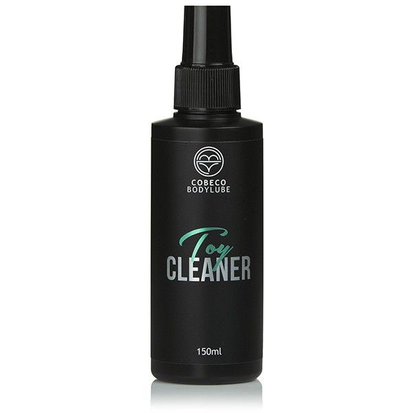 COBECO Toy Cleaner en spray negro, vista frontal del frasco de 150 ml.