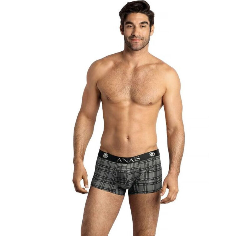 ANAIS MEN Balance Boxer gris a cuadros, vista frontal en modelo.