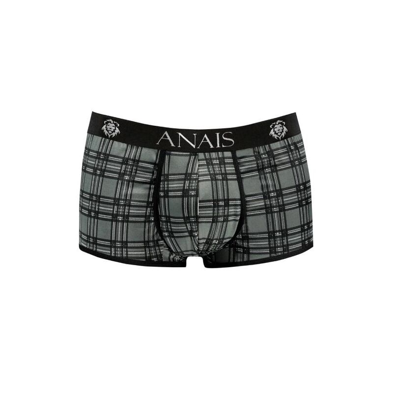 Bóxer ANAIS MEN Balance en cuadro gris y negro, vista frontal.