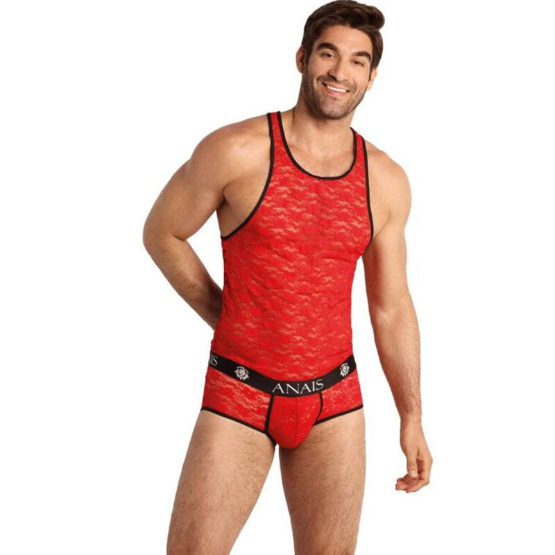 ANAIS MEN Brave Top XL en rojo, vista frontal sobre modelo masculino.