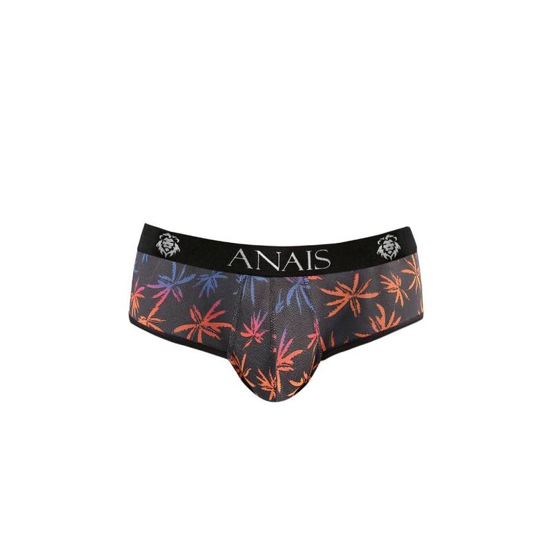 Jock bikini abierto ANAIS Men Jock Chill, vista frontal con estampado multicolor y cintura negra.