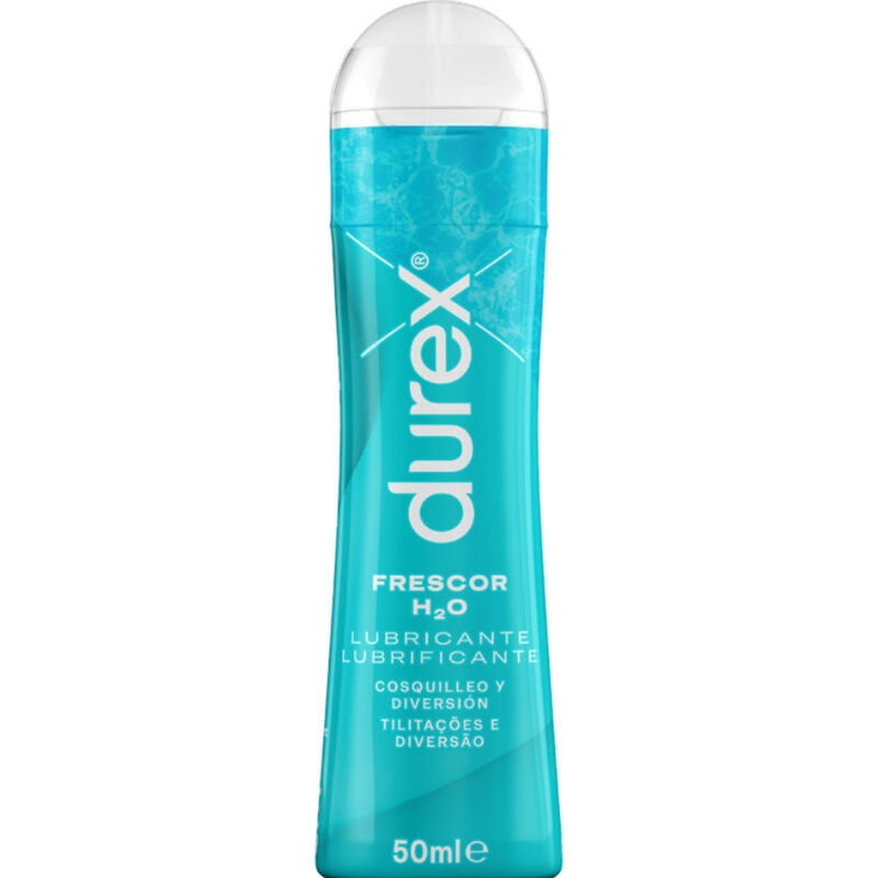 Lubricante Durex Play Frescor de 50 ml en botella turquesa con tapón blanco.