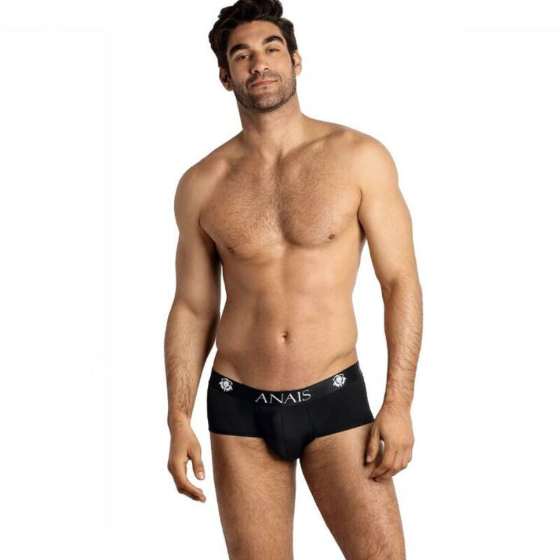 ANAIS MEN Petrol bóxer brief negro en vista frontal sobre modelo masculino.