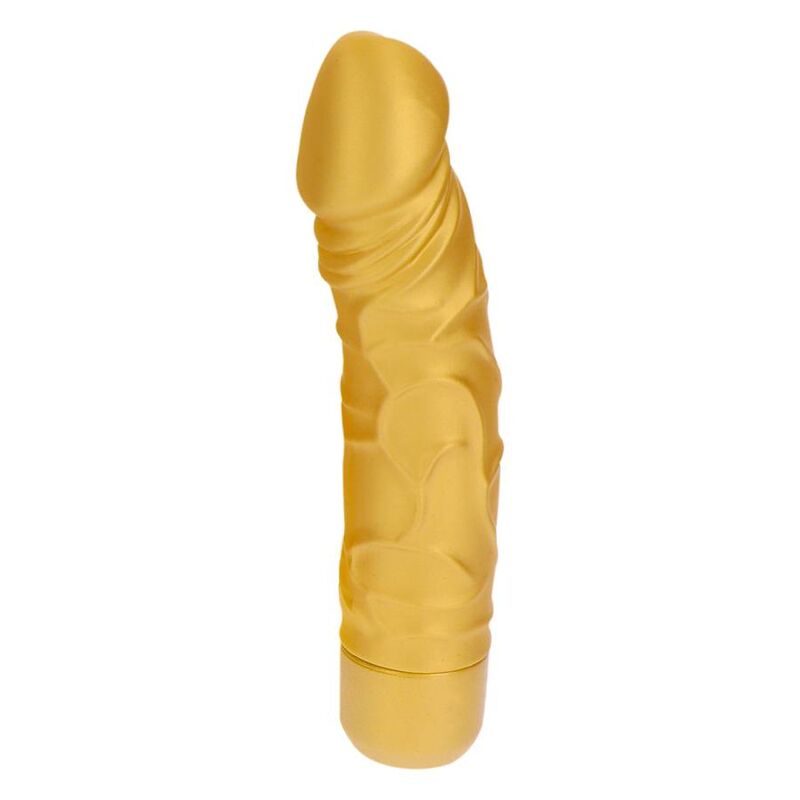Vibrador realista GET REAL Gold Dicker Original dorado, vista frontal.